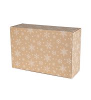 opakowanie swiateczne fasonowe Fefco 0421 wymiary zewnetrzne 375x245x140 mm z bialym nadrukiem sniezynki