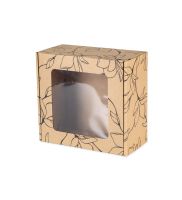 pudelko fasonowe z okienkiem 200x200x100 mm z czarnym nadrukiem kwiaty