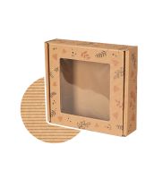 pudelko fasonowe z okienkiem z otwartej fali nadruk serca i liscie 200x200x50 mm
