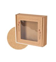 pudelko fasonowe z okienkiem z otwartej fali nadruk tulipan 200x200x50 mm