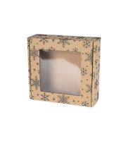 pudelko fasonowe z okienkiem z czarnym nadrukiem sniezynki 200x200x50 mm