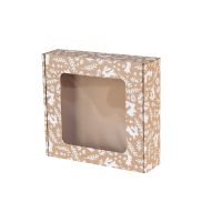 pudelko fasonowe z okienkiem 200x200x50 mm z bialym nadrukiem WIELKANOC