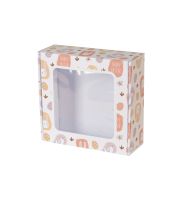 pudelko fasonowe z okienkiem bialo-biale 175x175x65 mm z nadrukiem happy easter wielkanoc