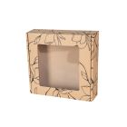 pudelko fasonowe z okienkiem 200x200x50 mm z czarnym nadrukiem kwiaty