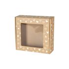 pudelko fasonowe z okienkiem 200x200x50 mm z bialym nadrukiem serduszka