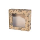 Pudełko fasonowe z okienkiem z czarnym nadrukiem śnieżynki 200x200x50 mm