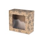 pudelko fasonowe z okienkiem z czarnym nadrukiem sniezynki 200x200x100 mm