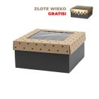 Pudełko wieko-dno z okienkiem 200x200x100 mm z nadrukiem KROPKI + złote wieko GRATIS